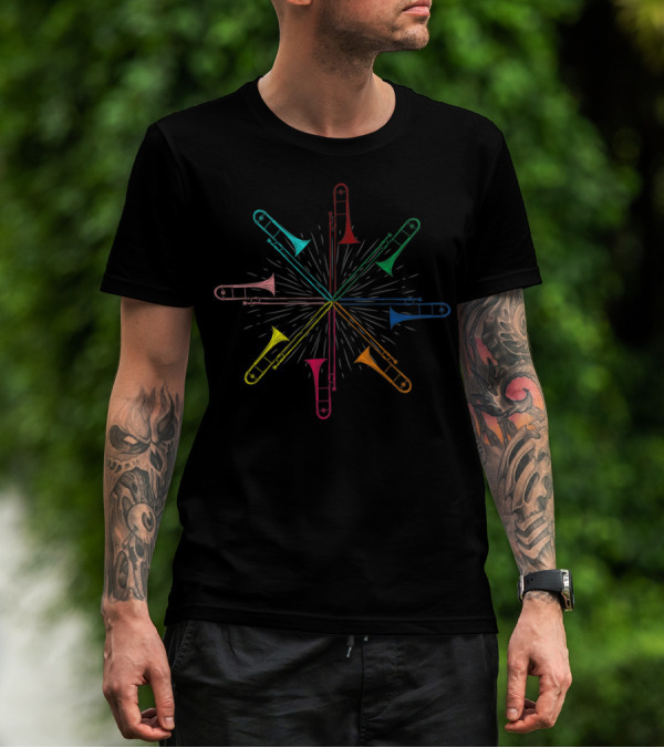 Multicolored Trombone Starburst Musician Instrument T-Shirt