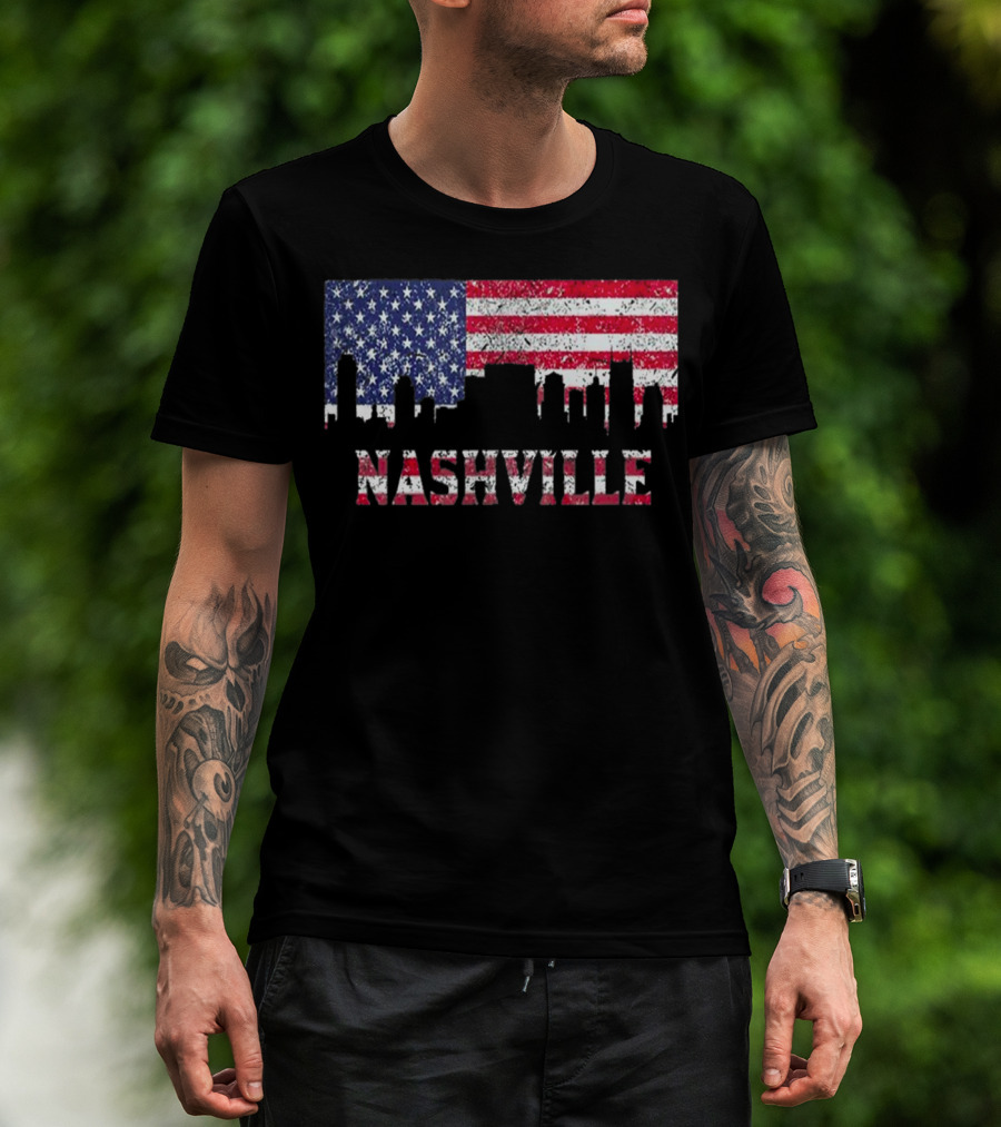 Nashville American Flag Skyline Country Music Lovers T-Shirt