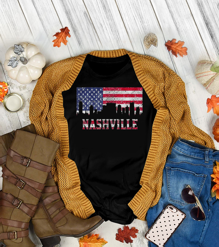 Nashville American Flag Skyline Country Music Lovers T-Shirt