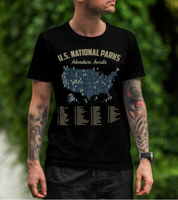 U.S. National Parks Adventure Awaits Map Camping Hiking Outdoor T-Shirt