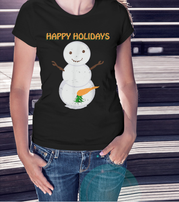 Happy Holidays Naughty Dirty Carrot Snowman T-Shirt