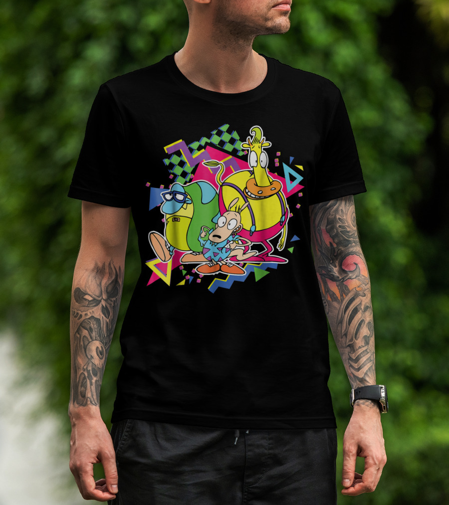 Nickelodeon Rocko's Modern Life 90's Characters With Geometric T-Shirt