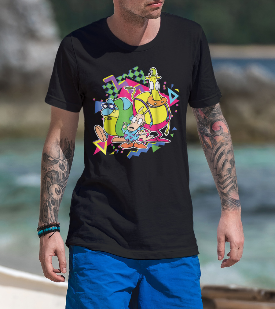 Nickelodeon Rocko's Modern Life 90's Characters With Geometric T-Shirt