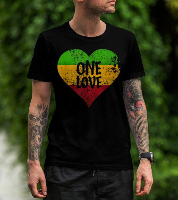 One Love Heart Rastafari Colors Jamaica T-Shirt