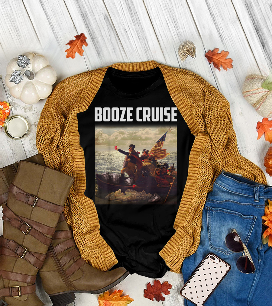 Booze Cruise Red Cups and Revolutionary Boat Party with Shades T-Shirt