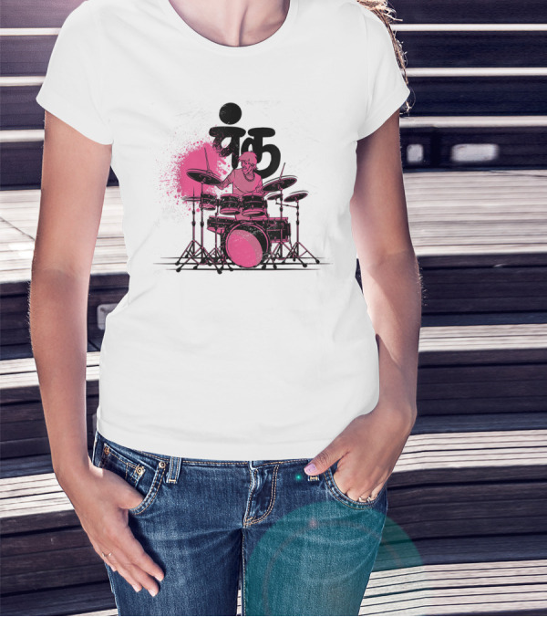 Pink Punk Band Drummer Graphic With Drum Set And Grunge Effect T-Shirt