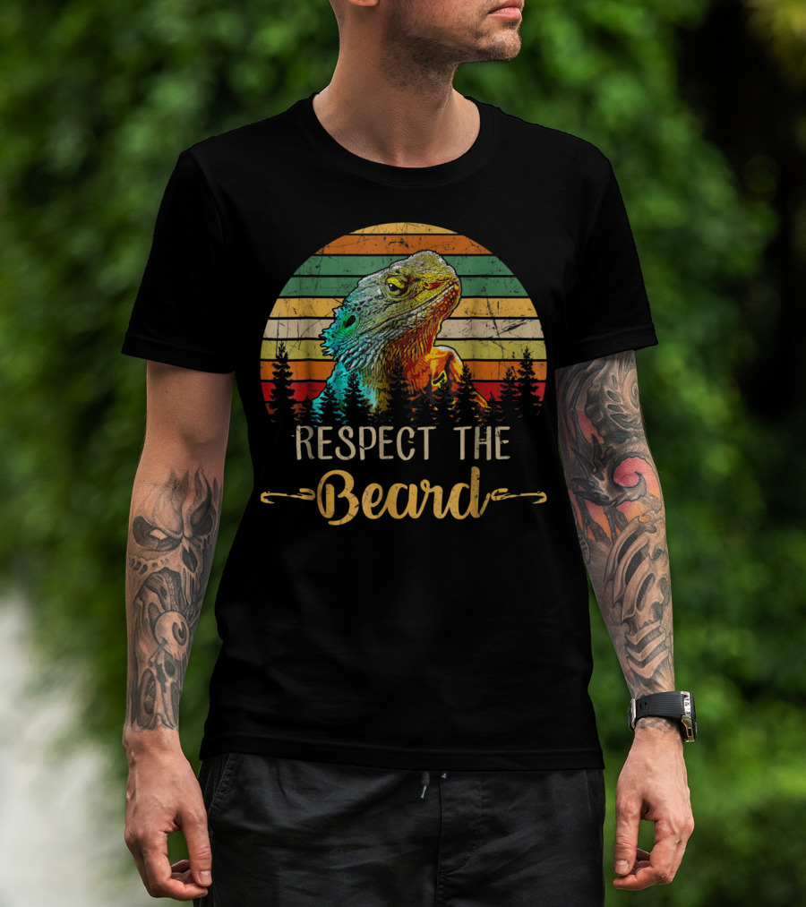 Respect The Beard Retro Sunset Bearded Dragon T-Shirt