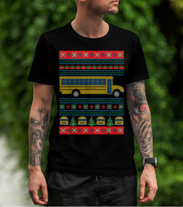 School Bus Ugly Christmas Sweater Driver Holiday T-Shirt