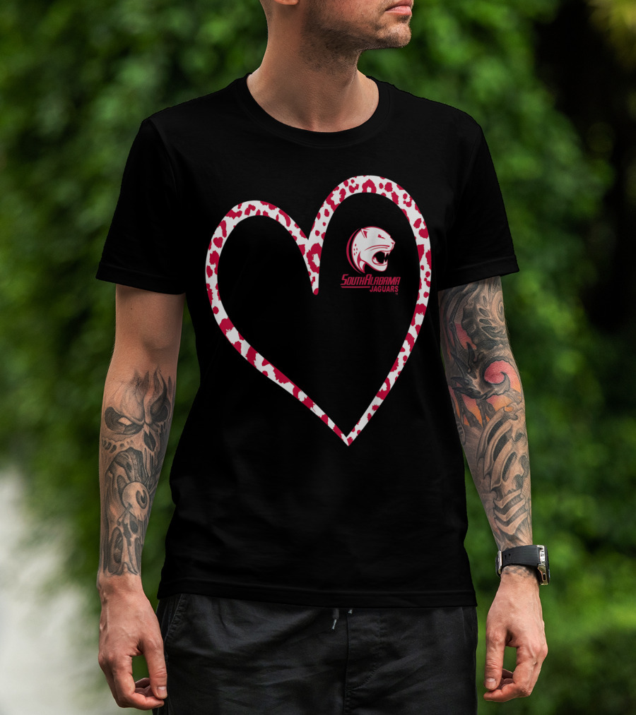 South Alabama Jaguars Leopard Print Heart T-Shirt