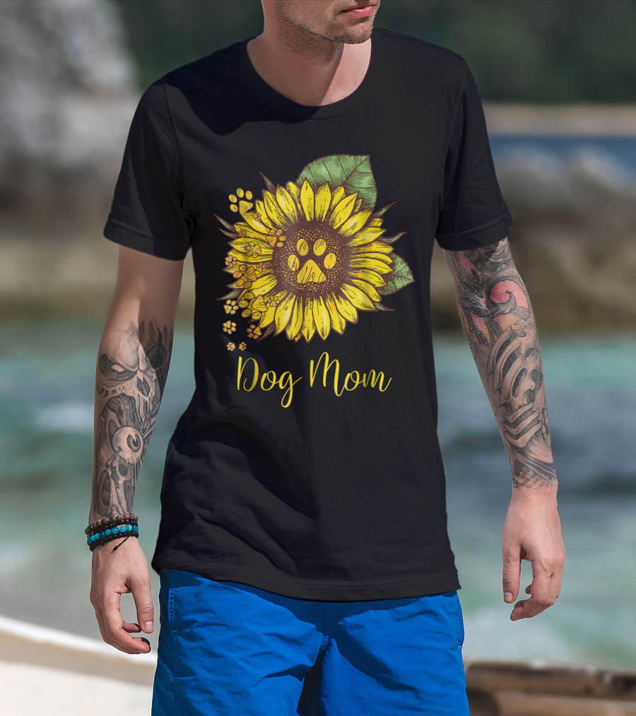 Sunflower Paw Print Dog Mom T-Shirt
