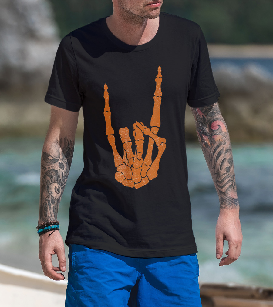 Texas Longhorn Hand Sign Skeleton Bone Structure T-Shirt