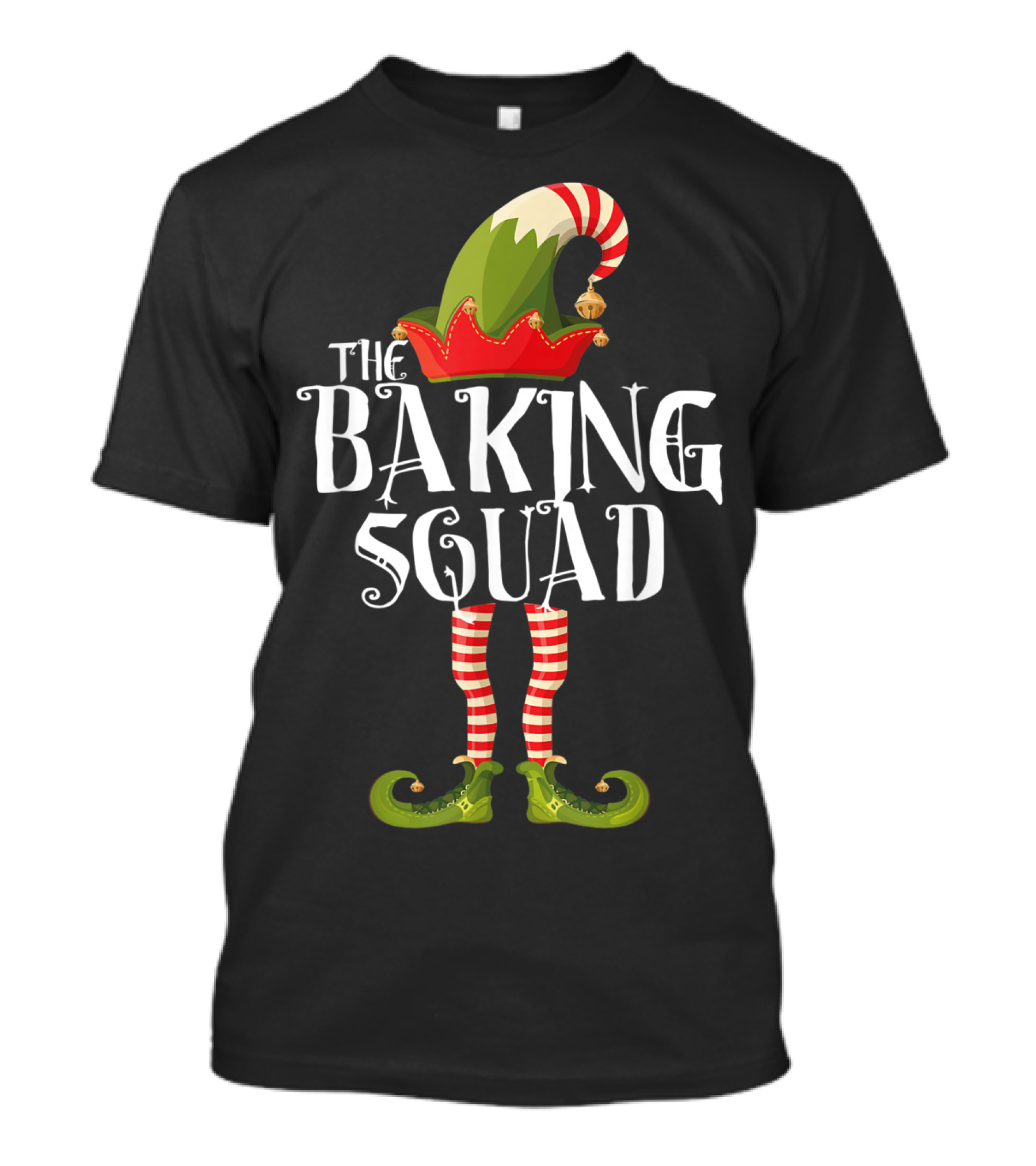 The Baking Squad Elf In Striped Stockings And Festive Hat T-Shirt