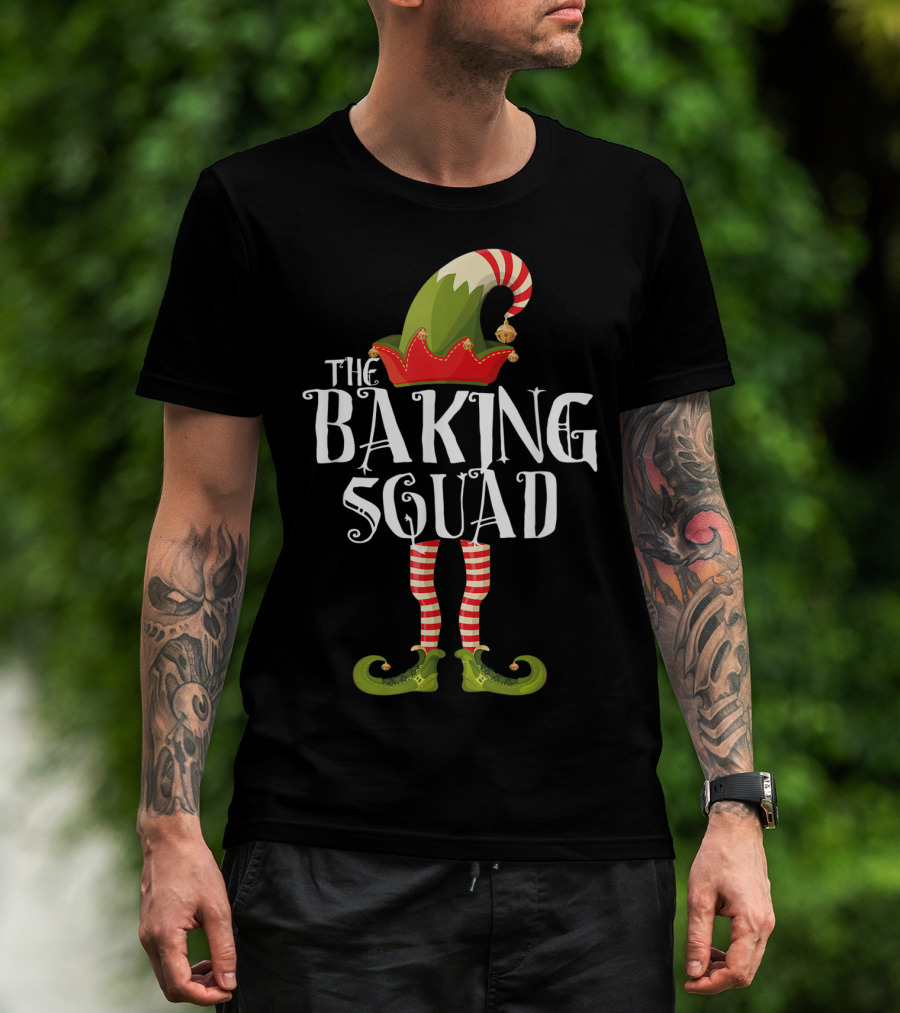 The Baking Squad Elf In Striped Stockings And Festive Hat T-Shirt