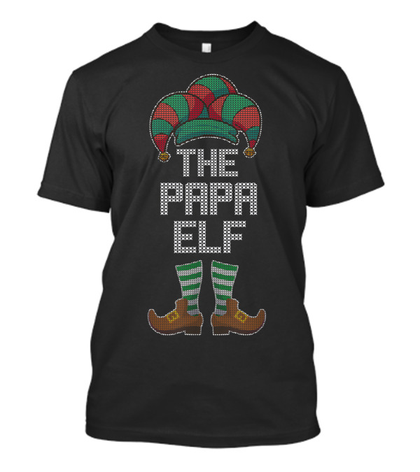 The Papa Elf Family Jester Hat Boots And Striped Socks T-Shirt