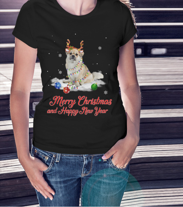 Merry Christmas And Happy New Year Tibetan Spaniel Reindeer Snowflakes T-Shirt