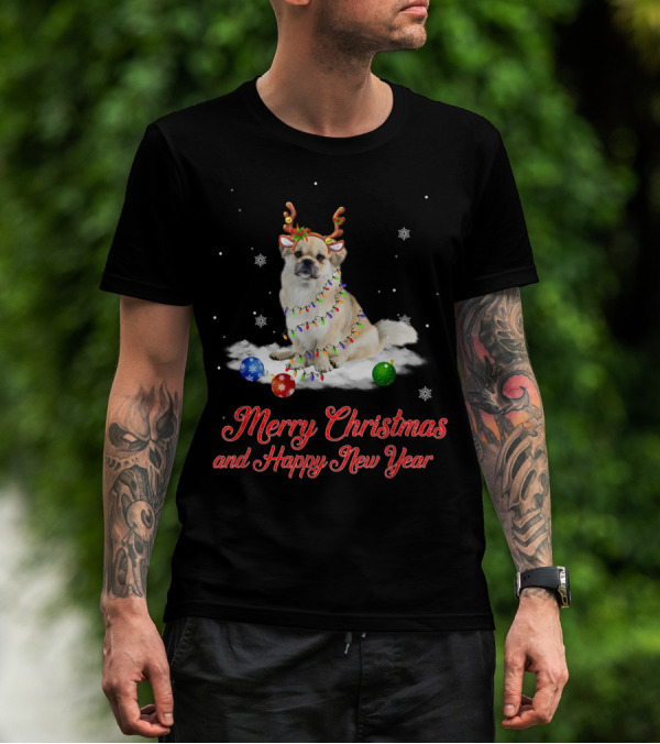Merry Christmas And Happy New Year Tibetan Spaniel Reindeer Snowflakes T-Shirt
