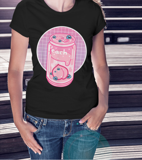 Vaporwave Aesthetic Peach Soft Drink Pastel Grid Can T-Shirt