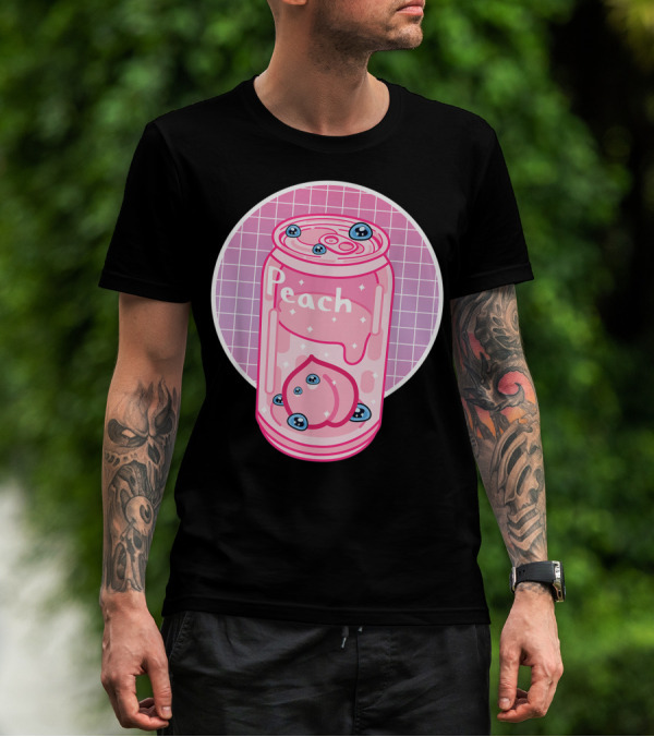 Vaporwave Aesthetic Peach Soft Drink Pastel Grid Can T-Shirt