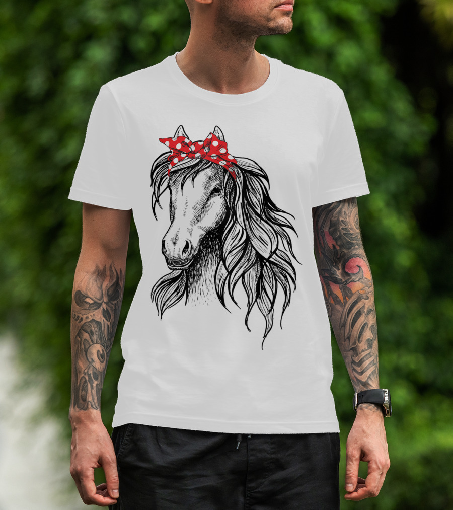 Cute Horse Red Polka Dot Bandana Headband Horse Lovers T-Shirt