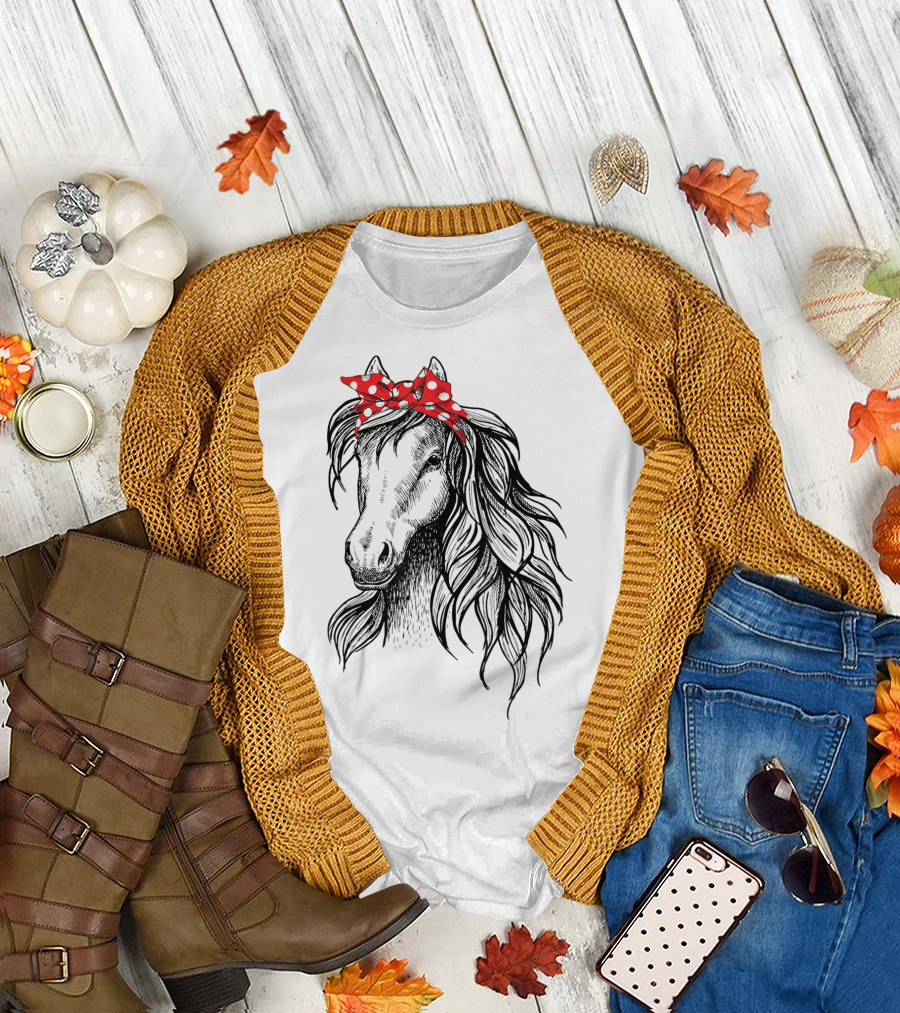 Cute Horse Red Polka Dot Bandana Headband Horse Lovers T-Shirt