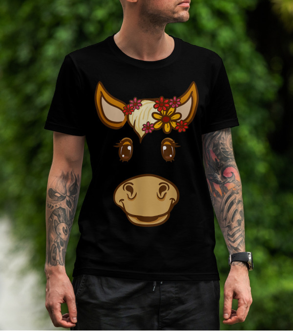 Cute Horse Face With Flowers For Horseback Riding Owner T-Shirt