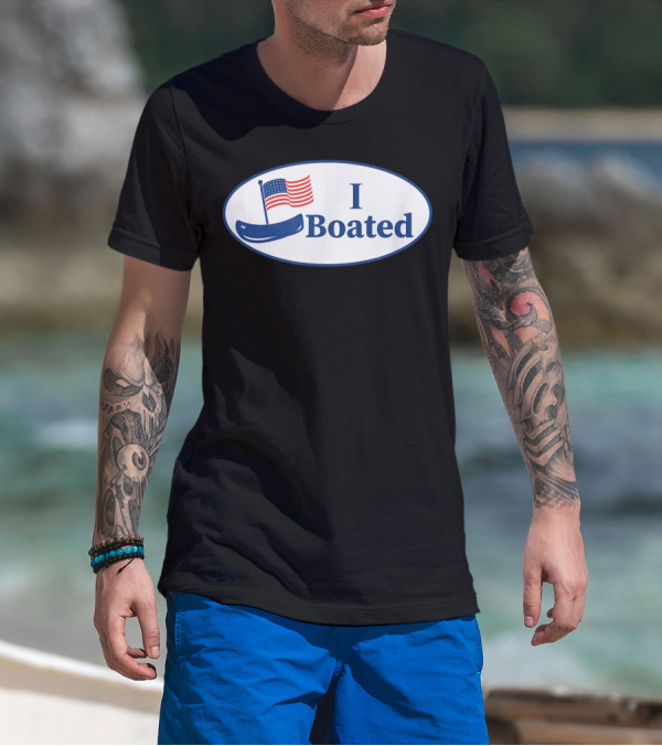 I Boated Sticker With American Flag And Canoe T-Shirt