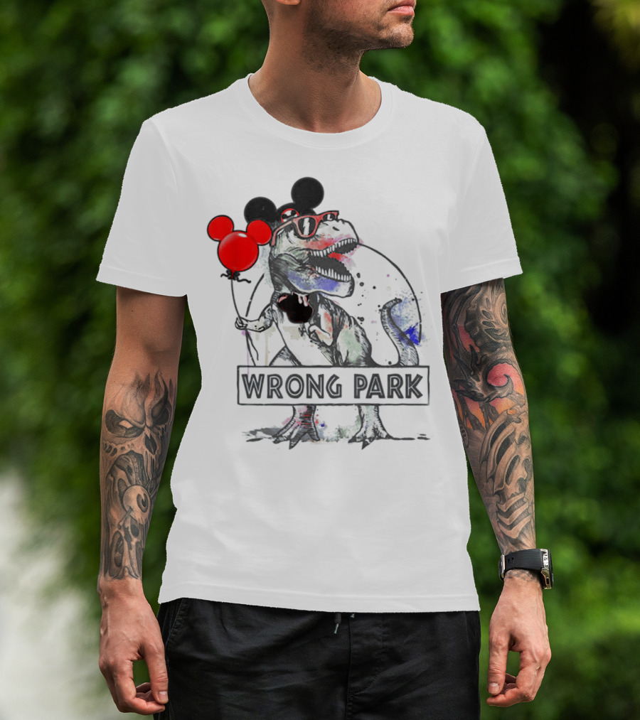 Wrong Park Funny Rex With Mouse Ears And Balloon T-Shirt