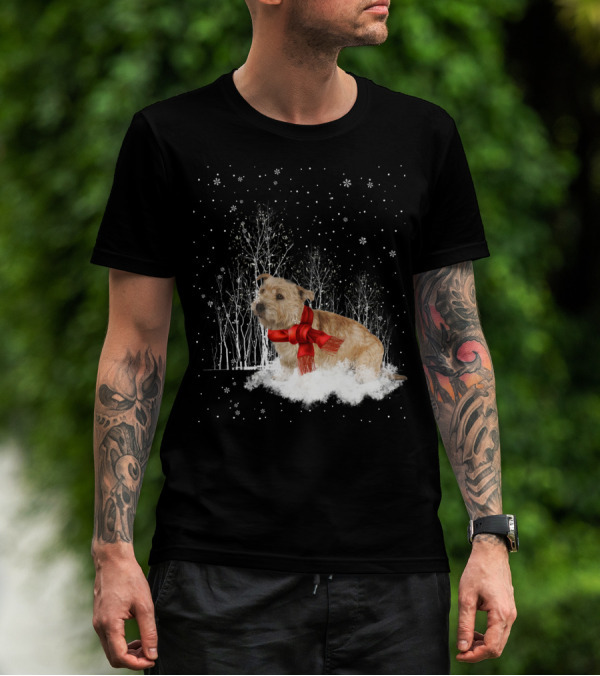 Glen Of Imaal Terrier Winter Scene With Snowflakes And Red Scarf T-Shirt
