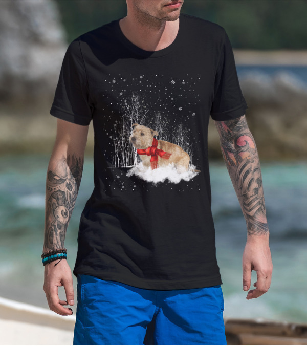 Glen Of Imaal Terrier Winter Scene With Snowflakes And Red Scarf T-Shirt