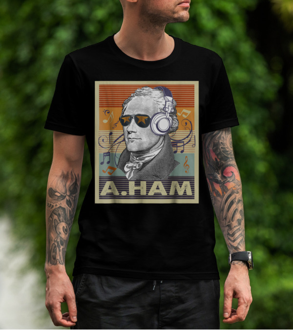 A. Ham Hamilton Headphones Music Notes Retro Vibe T-Shirt