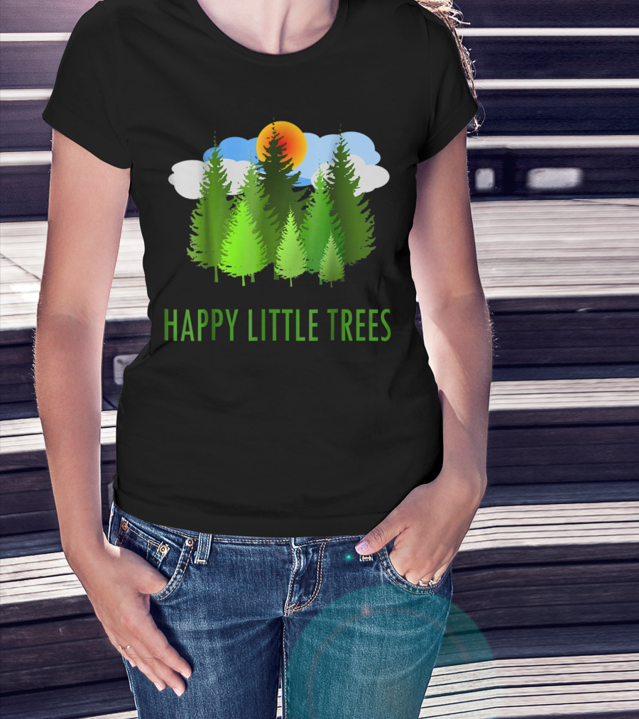 Happy Little Trees Bob Style Forest Sun And Clouds T-Shirt