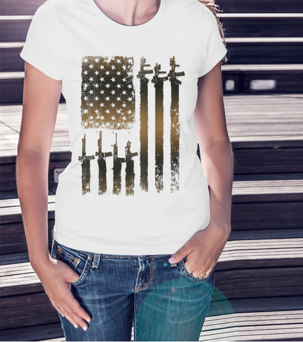 I Love Guns Black Rifle Coffee WomenBack American Flag Rifle T-Shirt