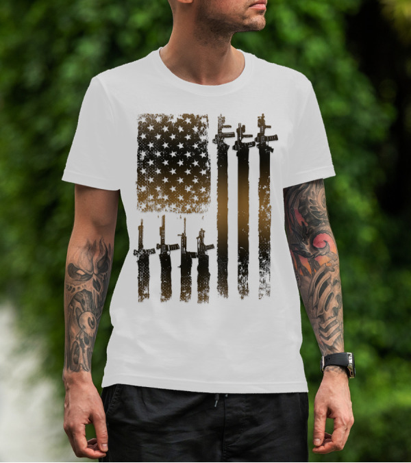 I Love Guns Black Rifle Coffee WomenBack American Flag Rifle T-Shirt