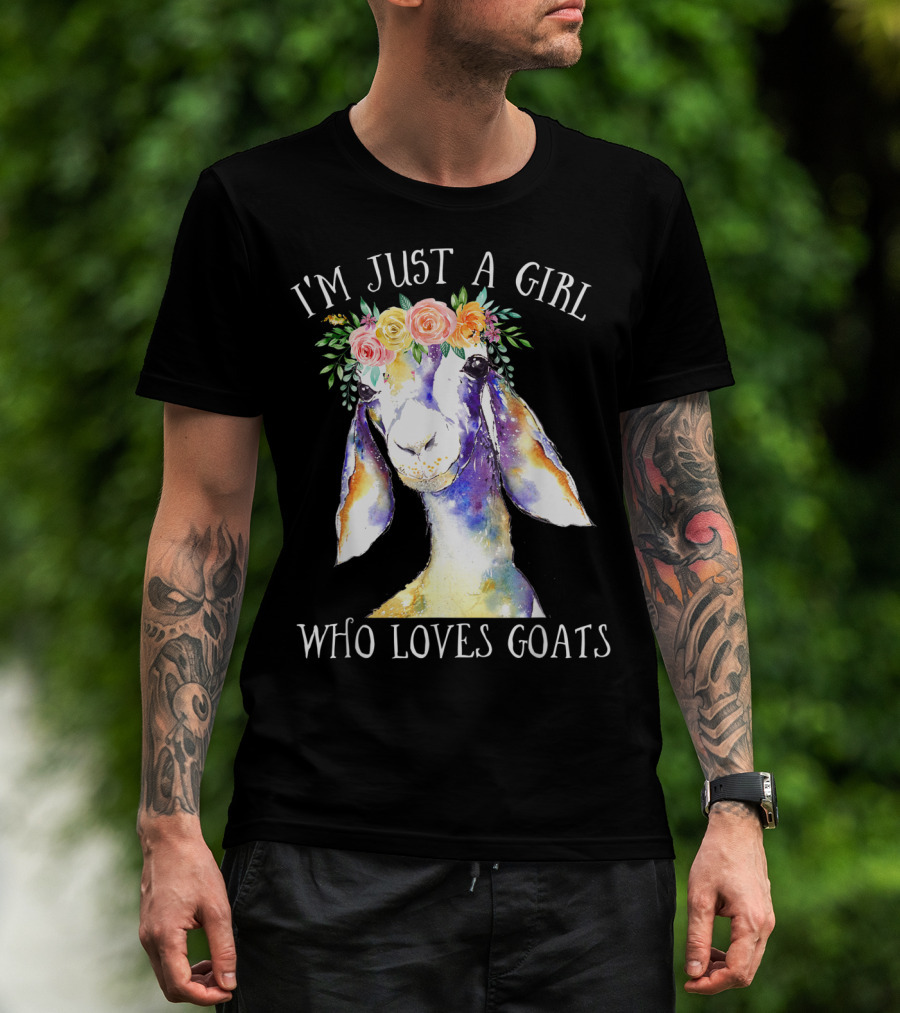 I'm Just A Girl Who Loves Goats Floral Paint Flower Crown T-Shirt