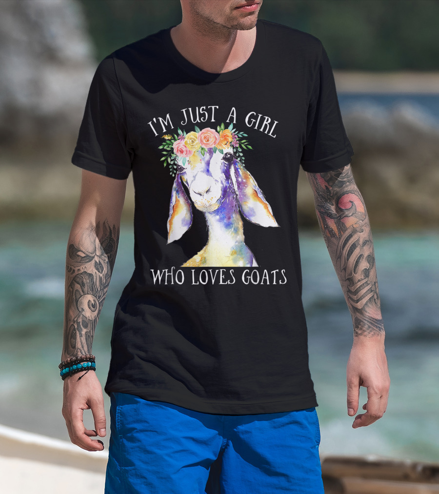I'm Just A Girl Who Loves Goats Floral Paint Flower Crown T-Shirt