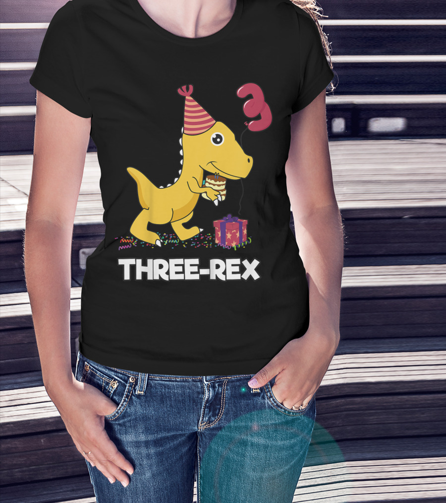 Three-Rex 3 Year Old Birthday Boy Dinosaur T-Shirt