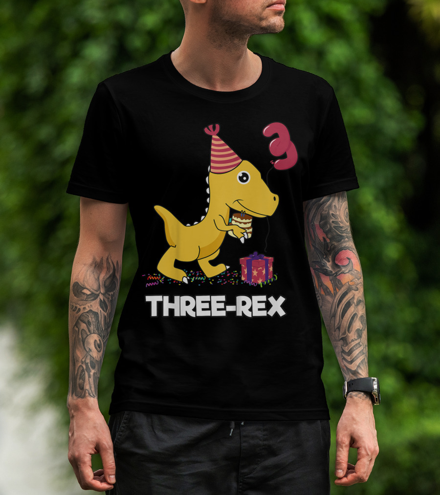 Three-Rex 3 Year Old Birthday Boy Dinosaur T-Shirt