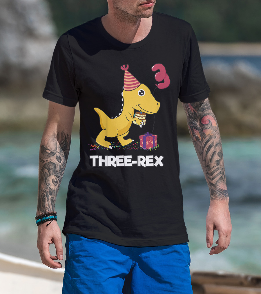 Three-Rex 3 Year Old Birthday Boy Dinosaur T-Shirt