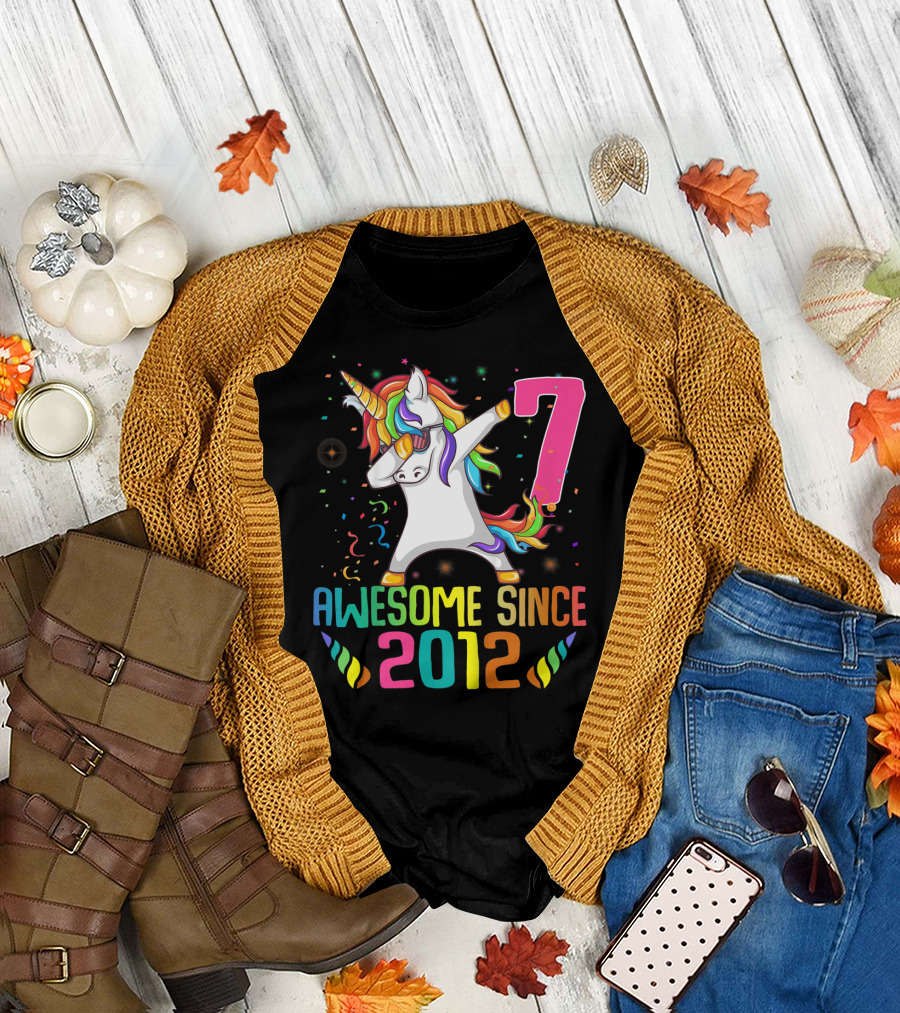 Awesome Since 2012 Unicorn Dabbing 7 Years Old Birthday T-Shirt