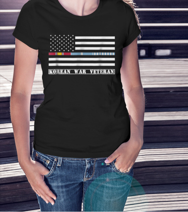 Korean War Veteran Thin Line American Flag T-Shirt