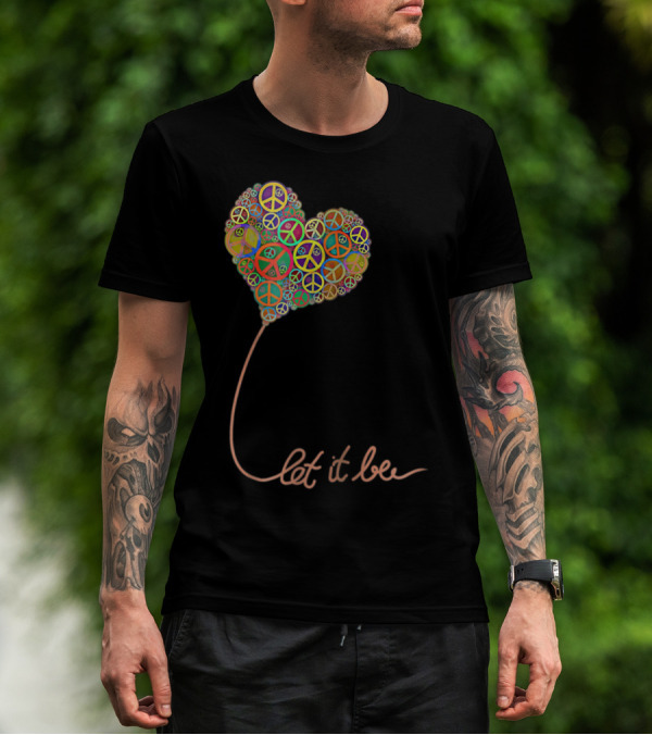 Let It Be Peace Symbol Heart Flowers T-Shirt