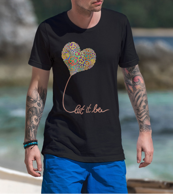 Let It Be Peace Symbol Heart Flowers T-Shirt