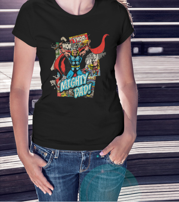Mighty Dad Marvel Thor Comic Collage T-Shirt