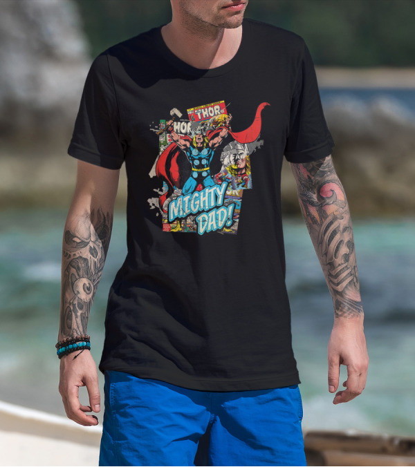Mighty Dad Marvel Thor Comic Collage T-Shirt