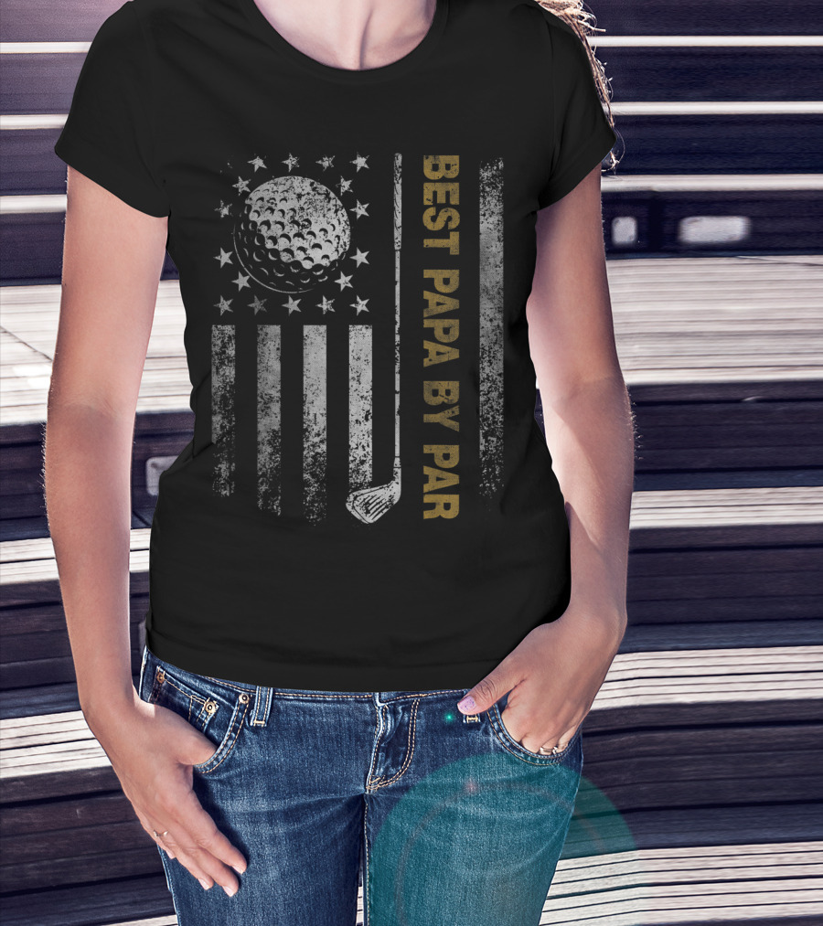Best Papa By Par American Flag Golf Dad T-Shirt