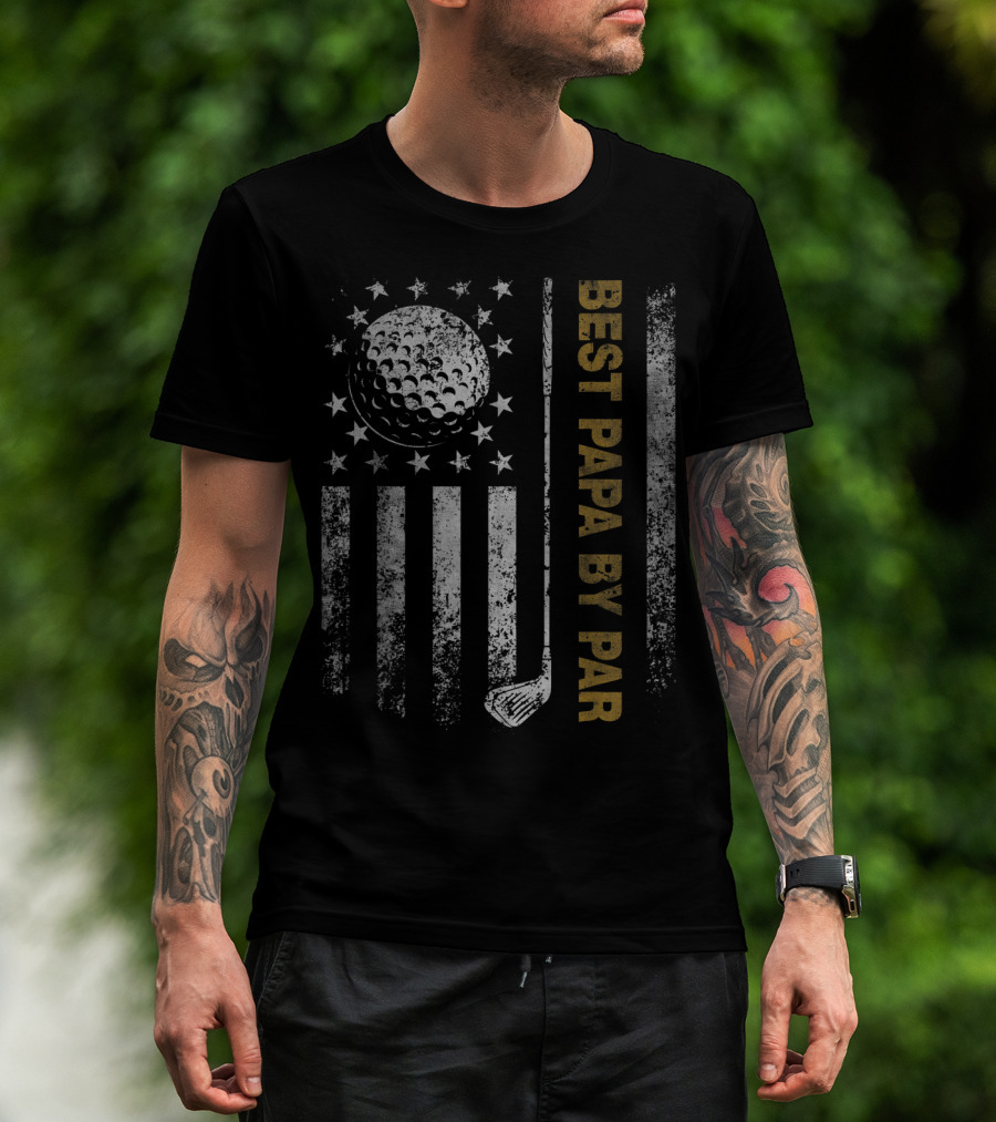 Best Papa By Par American Flag Golf Dad T-Shirt