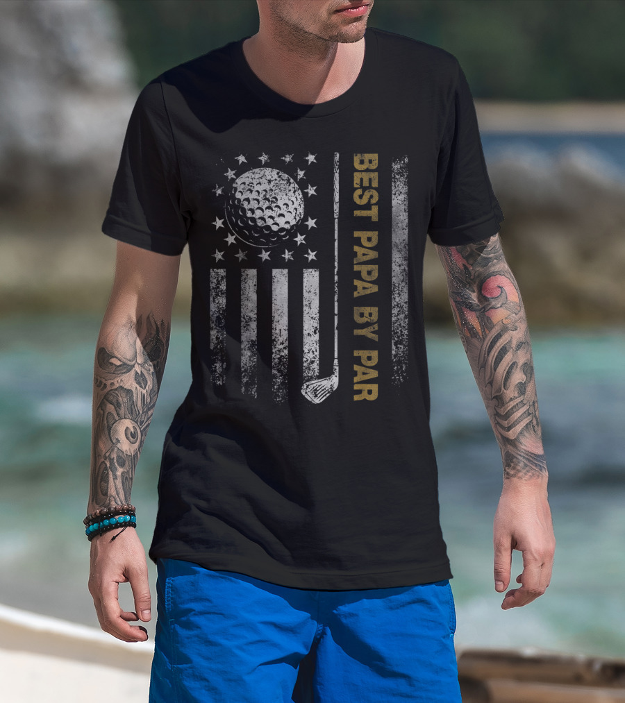 Best Papa By Par American Flag Golf Dad T-Shirt