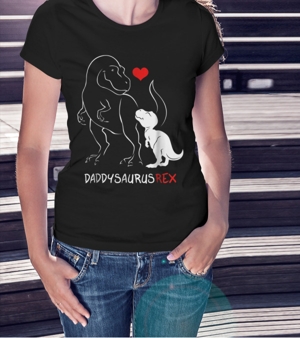 Daddysaurus Rex Dinosaur Heart Mens Daddy Saurus T-Shirt