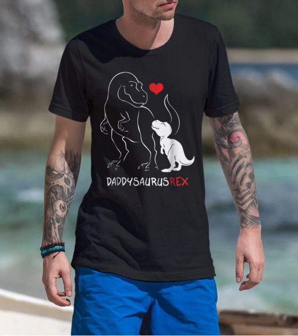 Daddysaurus Rex Dinosaur Heart Mens Daddy Saurus T-Shirt