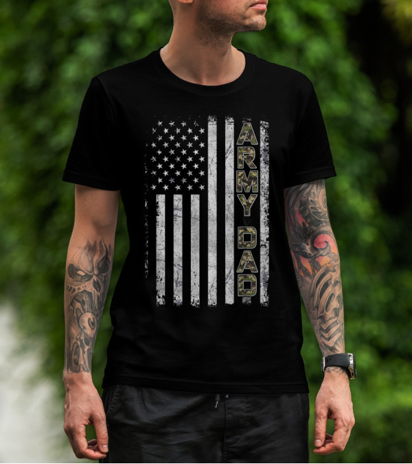 Proud Army Dad USA Flag Camo Stars Stripes T-Shirt